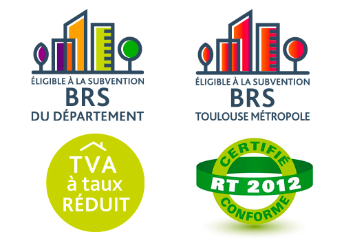 Labels : TVA à taux réduit, BRS département, BRS Toulouse Métropole et RT2012