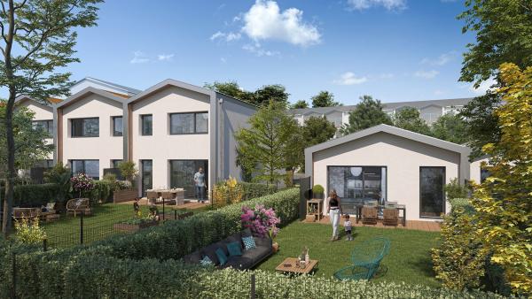 Jardin privatif d'une villa neuve de la Résidence Bertier à Montrabé, aménagement paysager moderne et cadre verdoyant